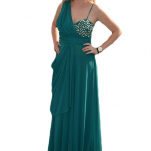 Rochie de ocazie sofisticata, lungime maxi, design modern, turcoaz