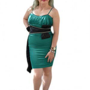 Rochie de ocazie, verde, din saten, cu insertie de funda mare - Img 1