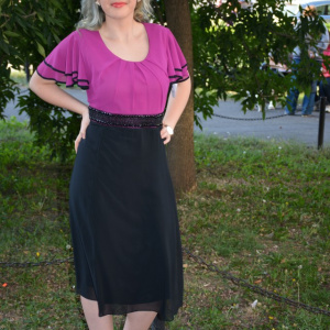 Rochie de seara cu maneca scurta si decolteu rotund, din voal - Img 3