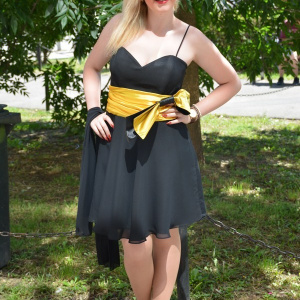 Rochie de seara eleganta, neagra cu insertii galbene deosebite - Img 2