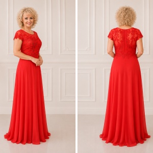 Rochie de seara lunga de culoare rosie, cu broderie florala 3D - Img 4