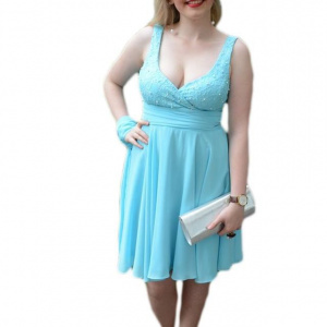 Rochie de seara, voal cu insertie de dantela cu perle, strasuri - Img 1