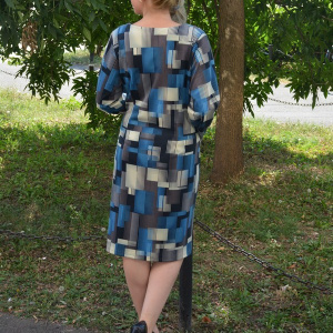 Rochie de toamna, cu un model de patratele, albastra - Img 5