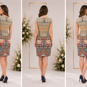 Rochie de vara cu maneci scurte si imprimeu abstract multicolor - Img 2