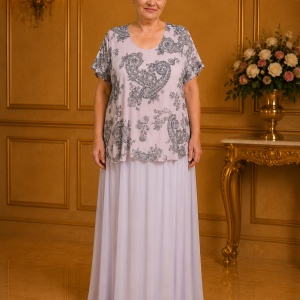 Rochie de vara culoare de pudra cu imprimeu gri