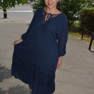 Rochie de vara Reagan cu insertii de dantela nuanta de albastru inchis - Img 3
