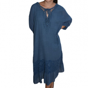 Rochie de vara Reagan cu insertii de dantela nuanta de albastru - Img 1