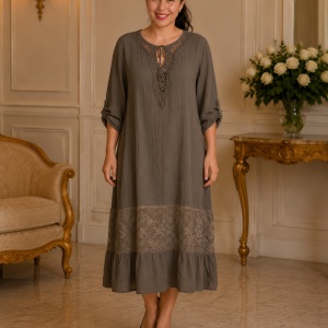 Rochie de vara Reagan cu insertii de dantela nuanta de kaki