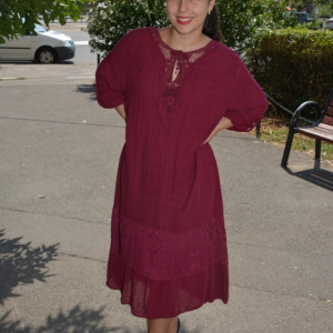 Rochie de vara Reagan cu insertii de dantela nuanta de marsala - Img 2