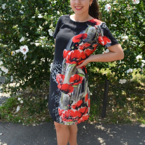 Rochie de zi,Agace ,imprimeu cu maci,nuanta de negru - Img 2