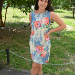 Rochie de zi,Dariela cu imprimeu de trandafiri ,nuanta de albastru - Img 2