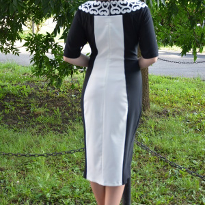 Rochie deosebita de vara, design cu aspect brodat, negru-alb - Img 5