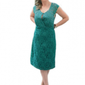Rochie din dantela verde decorata cu strasuri in partea de sus - Img 1