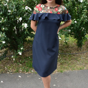 Rochie eleganta Alizee ,brodata cu flori,nuanta de bleumarin - Img 2