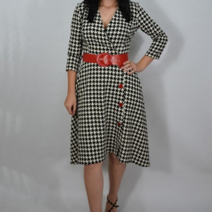 Rochie eleganta Avelia cu decolteu petrecut,model pepit,evazata,nuanta alb-negru - Img 4