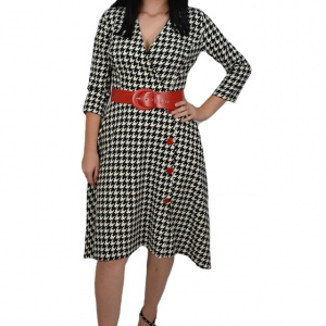 Rochie eleganta Avelia cu decolteu petrecut,model pepit,evazata,nuanta alb-negru - Img 1