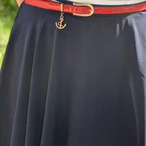 Rochie eleganta cu dungi orizontale, fusta vaporoasa, bleumarin - Img 6