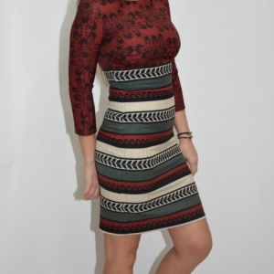 Rochie eleganta cu imprimeu gothic ,nuanta marsala - Img 5