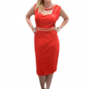 Rochie eleganta, de culoare rosie, cu design de strasuri aplicate - Img 1
