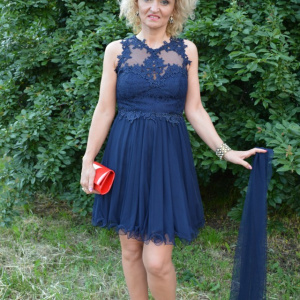 Rochie eleganta din tul bleumarin cu aplicatii de broderie - Img 2