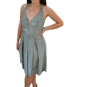 Rochie eleganta Ermine, textura cu fir de lurex ,nuanta de argintiu - Img 1