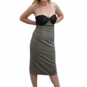 Rochie eleganta fara bretele, culoare gri, croiala cambrata - Img 1
