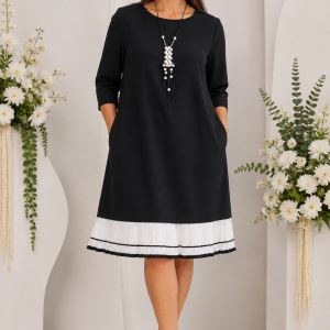 Rochie eleganta neagra cu pliseu alb