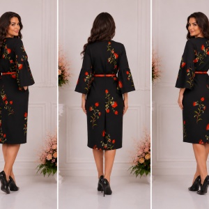 Rochie eleganta ,nuanta neagra si imprimeu cu flori - Img 2