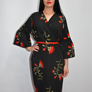 Rochie eleganta ,nuanta neagra si imprimeu cu flori - Img 6