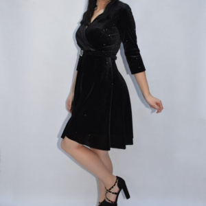 Rochie eleganta Reina cu fir de lame si decolteu in V,negru - Img 2