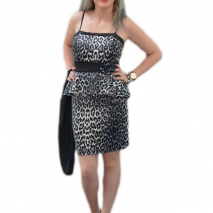 Rochie eleganta, tinereasca, culoare negru-gri, animal-print