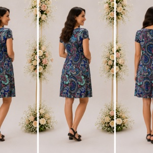 Rochie Eleonor cu imprimeu abstract ,nuanta de albastru - Img 2
