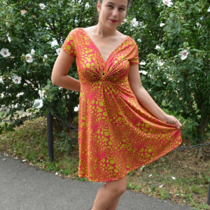 Rochie Eleonor, imprimeu molecular, nuanta de fuchsia - Img 4