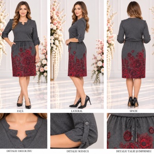 Rochie fashion, de culoare gri, cu maneca trei sferturi - Img 2