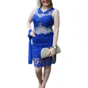 Rochie fashion de ocazie, albastra, model scurt, design rafinat - Img 1