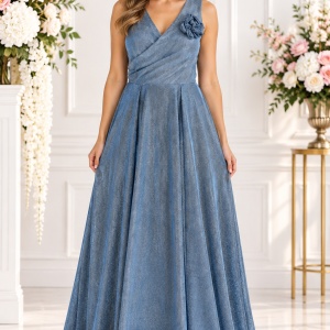 Rochie fashion de ocazie, model lung in nuanta de albastru