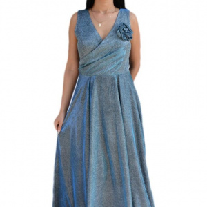 Rochie fashion de ocazie, model lung in nuanta de albastru - Img 1