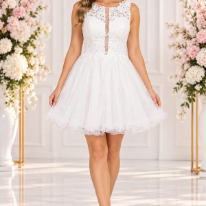 Rochie fashion de seara de culoarea perlei, din tul cu dantela fina