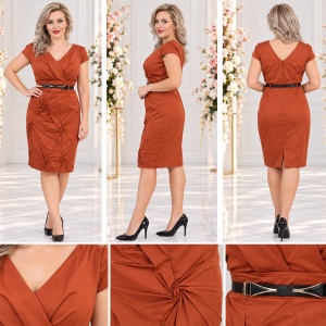 Rochie fashion din material cu tinuta, nuanta maro, model fronsat - Img 2