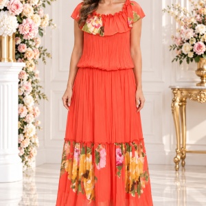 Rochie feminina, de vara, lunga ,culoare corai