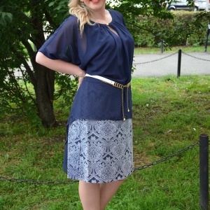 Rochie feminina, din voal bleumarin-alb, masura mare - Img 4