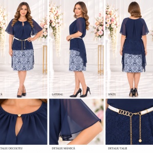 Rochie feminina, din voal bleumarin-alb, masura mare - Img 2
