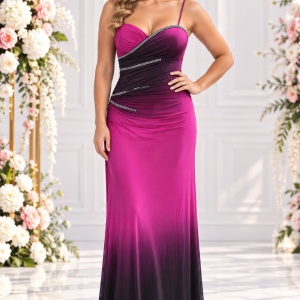 Rochie fermecatoare de gala, lungime maxi, mulata, pe roz-ciclam