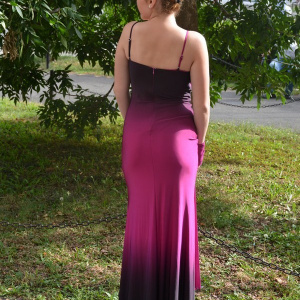 Rochie fermecatoare de gala, lungime maxi, mulata, pe roz-ciclam - Img 4