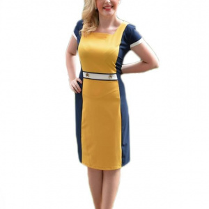 Rochie galbena cu croiala clasica si design cu nasturi in talie - Img 1