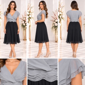Rochie in nuanta de negru-gri, design modern din voal - Img 2