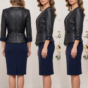 Rochie in tendinte, bleumarin, cu imprimeu modern in tesatura - Img 2