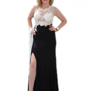 Rochie lunga de ocazie, culoare neagra top cu dantela neagra - Img 1