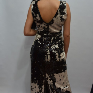 Rochie lunga de ocazie, design de paiete bicolore negru-argintiu - Img 7