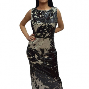 Rochie lunga de ocazie, design de paiete bicolore negru-argintiu - Img 1